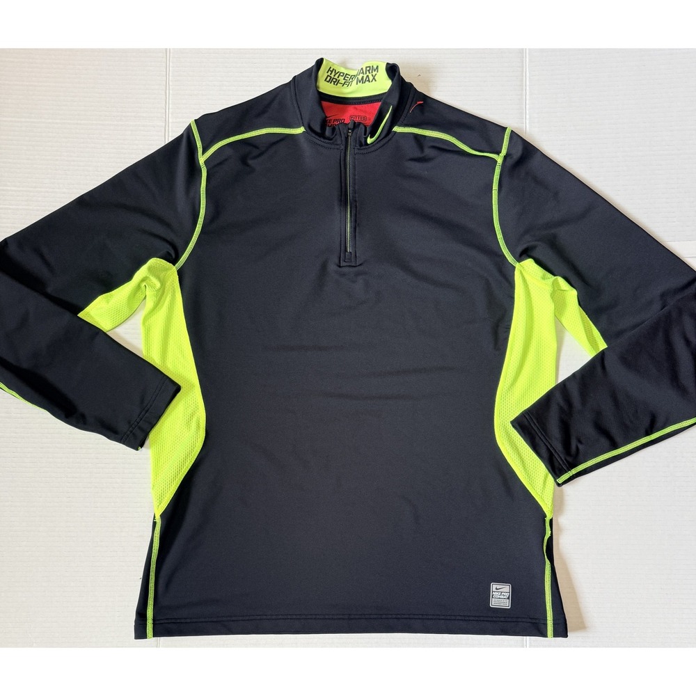 NIKE Pro Combat - Men's 1/4 Zip Pullover Fitted Black Hyperwarm Dri-Fit Max - XL